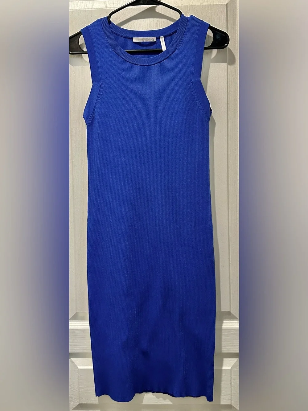 Helmut Lang Sleeveless Crew Neck Bodycon Knit Dress in Azurite Blue - Picture 2 of 12
